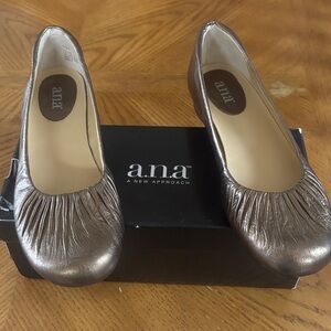 a.n.a Metallic Bronze Ruched Ballet Flats